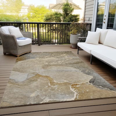 Machine Washable Indoor/ Outdoor Abstract Marble Chantille Rug