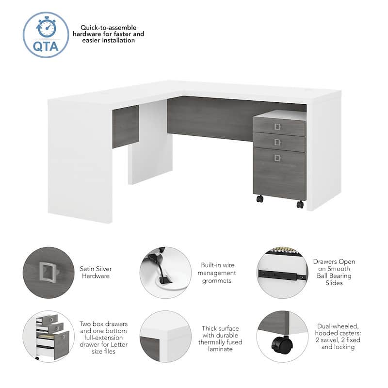 Echo L Shaped Desk with Mobile File Cabinet by Bush Business Furniture
