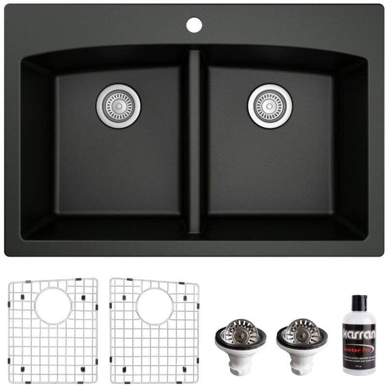 Karran USA QT-710-PK1 Quartz QT 33" Drop In Double Basin Quartz - Black