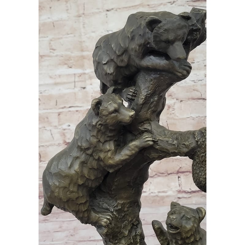 Bear Family Looking For Honey Bronze Statue Sculpture Art Decor Marble Base