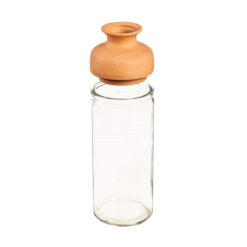 Clear Vase with Terracotta Top