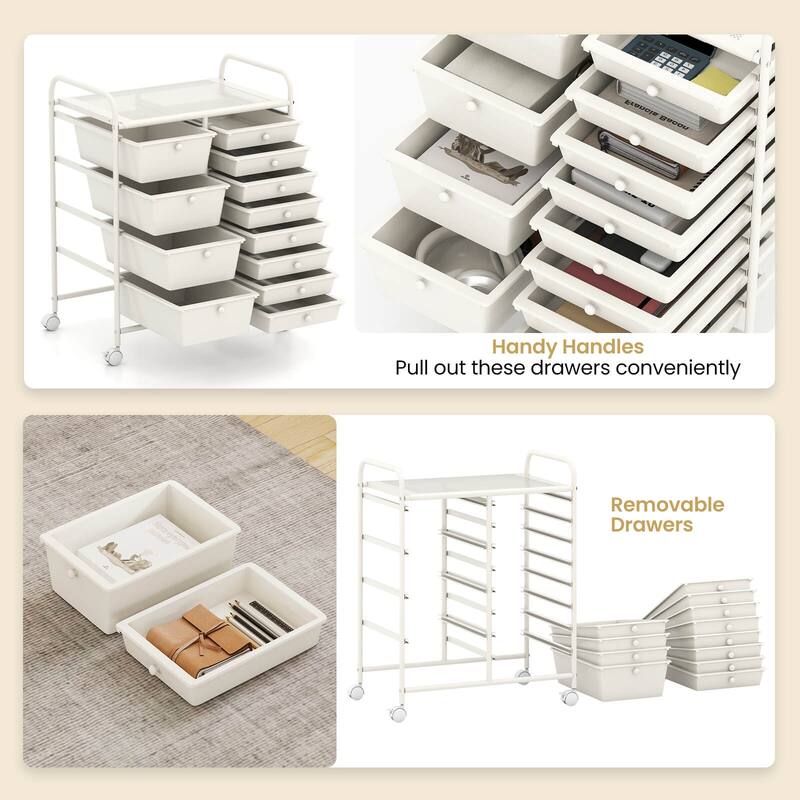 Costway 15 Drawer Rolling Storage Cart Tools Scrapbook Paper Office - See Details