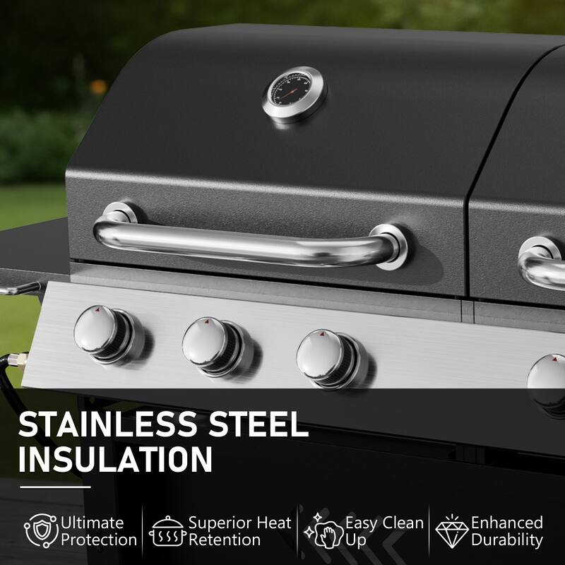 64-Inch 5-Burner Outdoor Gas Grill with Left BBQ & Right Teppanyaki Griddle for Patio, Garden, Backyard