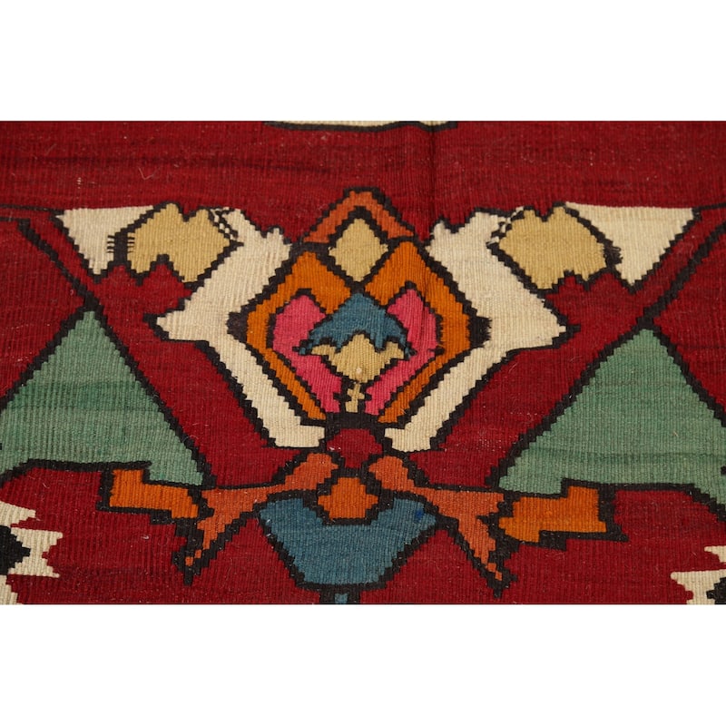 Vegetable Dye Kilim Qashqai Persian Vintage Runner Rug - 4'2"x 12'8"