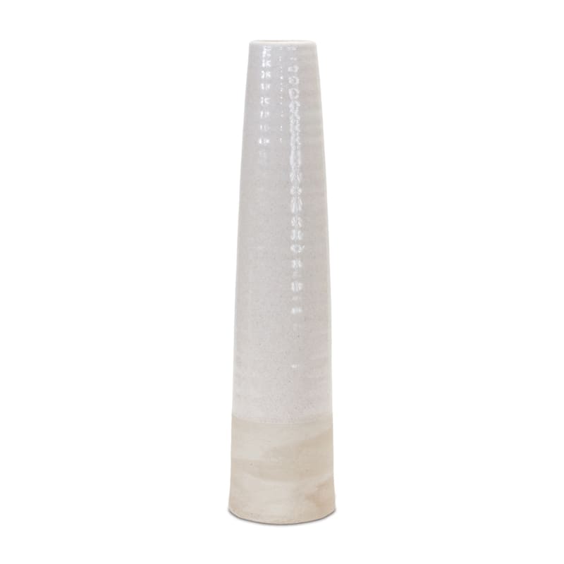 20" White And Sand Stoneware Tapered Cylinder Floor Vase - 4.50