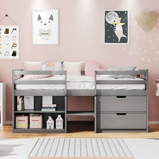 Twin size Loft Bed with Two Shelves and Two drawers - Bed Bath & Beyond ...