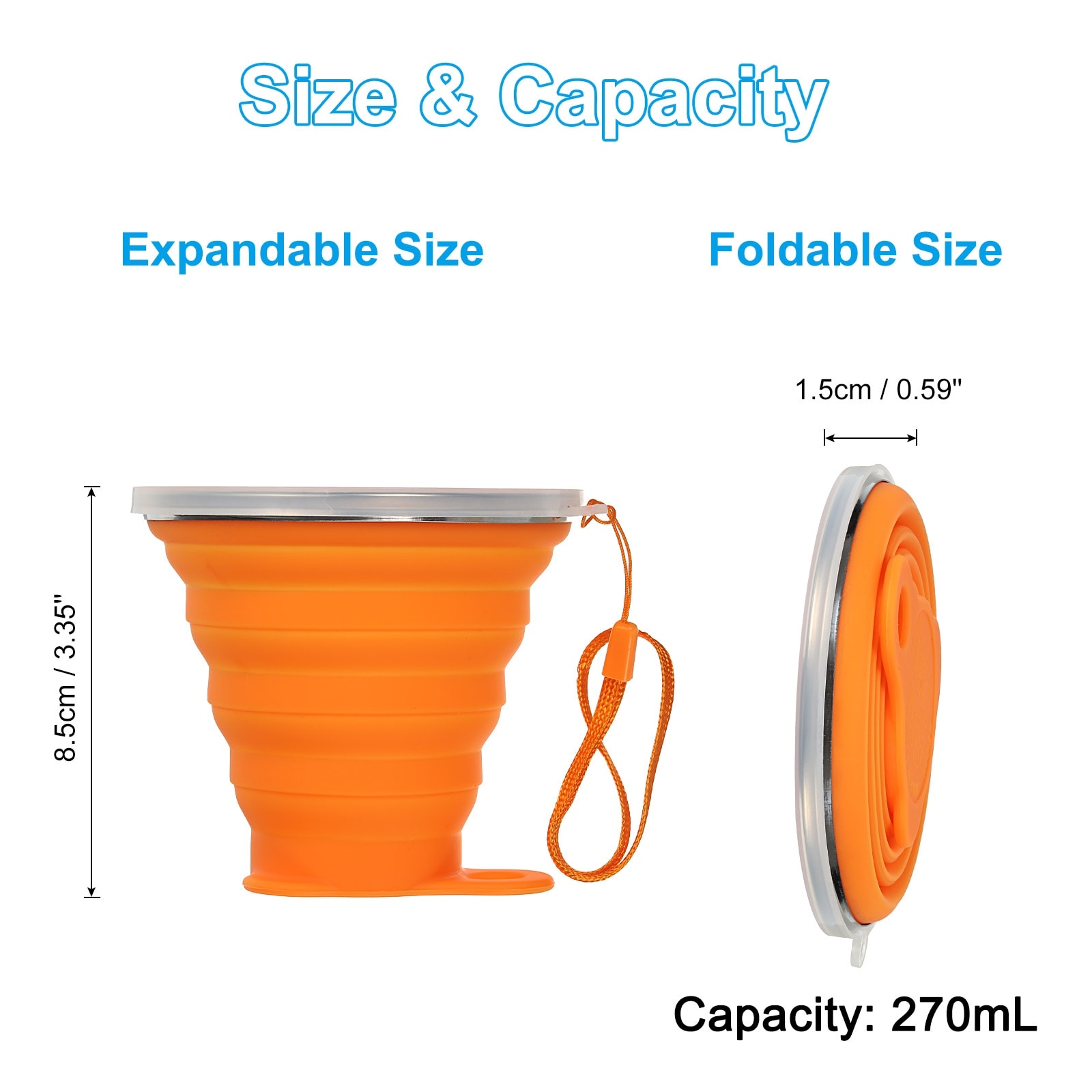 Collapsible Travel Cup, Travel Folding Cup Silicone Portable Drinking Cup for Camping Traveling - 270ML