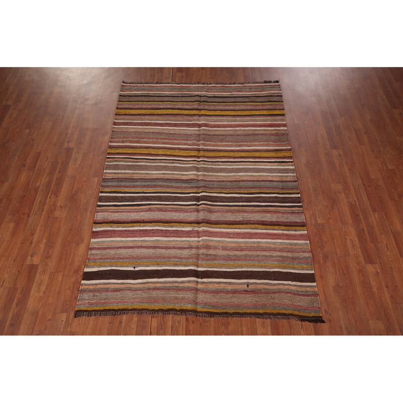 All-Over Striped Kilim Persian Area Rug Flatweave Wool Carpet - 4'11"x 7'0"