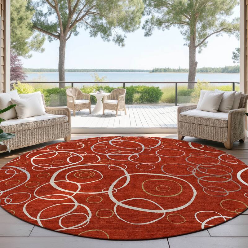Machine Washable Indoor/ Outdoor Contemporary Nexus Chantille Rug - Red - 8' x 8'