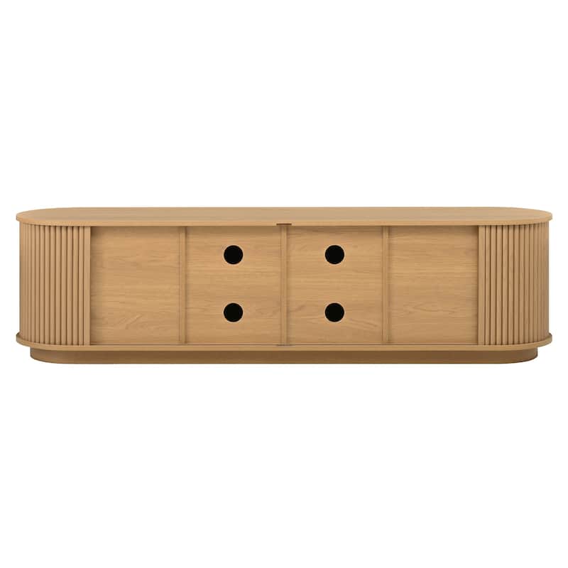 Wooden TV Stand with Sliding Tambour Door for TVs up to 75", Fluted TV Cabinet Media Console Table for Living Room