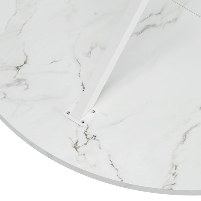 47.24" Modern Cross Leg Round Dining Table, White Marble Top Occasional Table