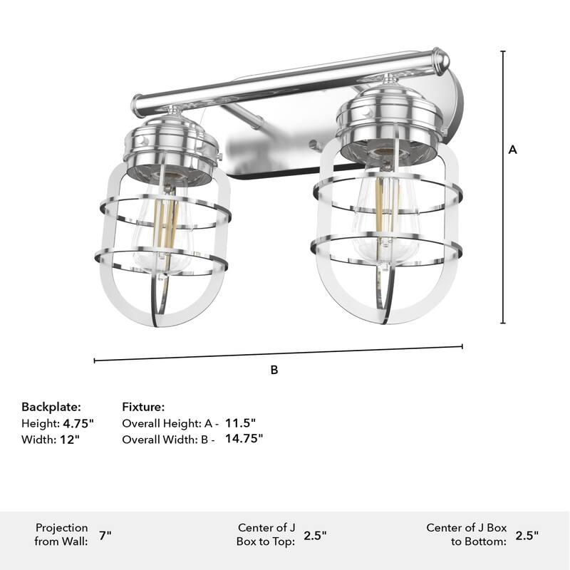 Hunter Starklake 2 Light Vanity Wall Light, Modern Industrial, Cage, Rustic, Modern Farmhouse