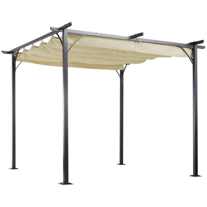 9.8x9.8 ft Patio Gazebo Pergola with Adjustable PU Canopy and Powder-Coated Steel Frame for Outdoor - 9.8' L x 9.8' W x 7.5' H - Beige-Black