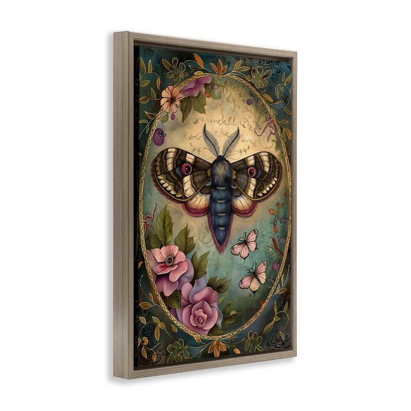 Stupell Vintage Moth & Floral Border Framed Floater Canvas Wall Art Design By The Dutch Lady