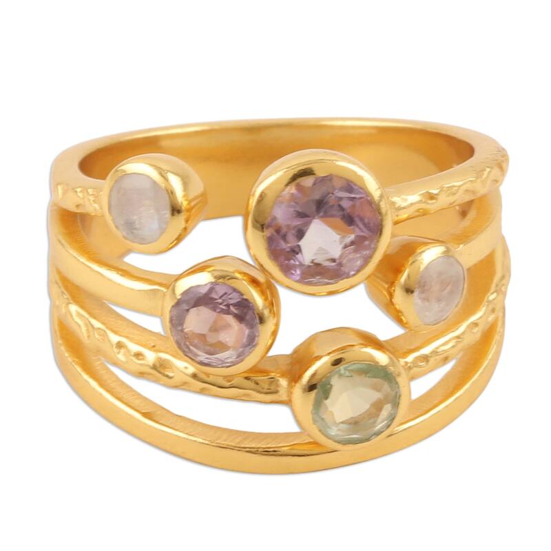 Novica Handmade Colorful Fantasy Gold-Plated Multi-Stone Ring - 6
