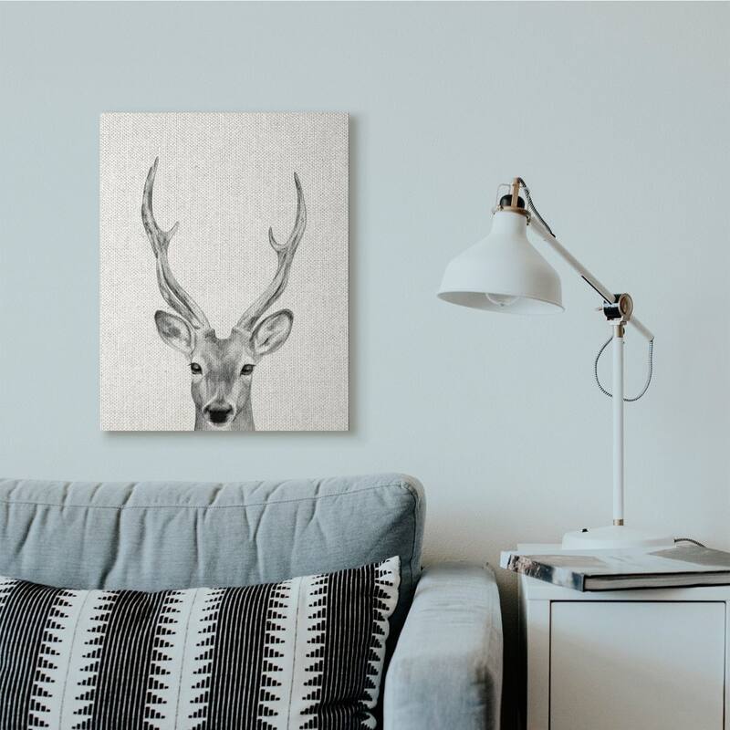 Stupell Deer Portrait Grey Drawing Design Canvas Wall Art