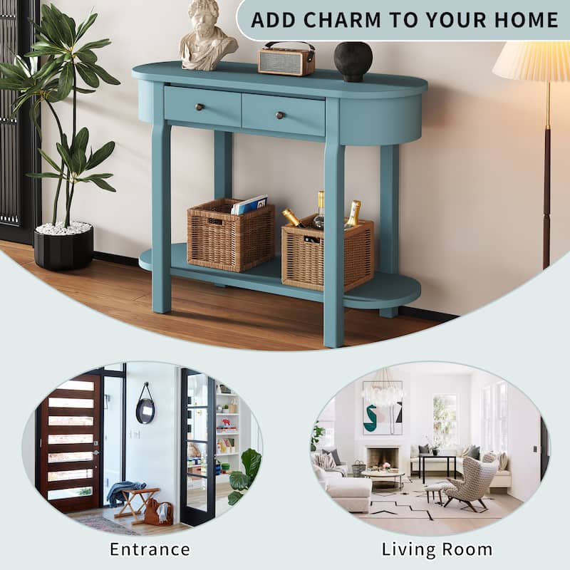 Elegant Retro Console Table with Curved Design and Smooth Glaze