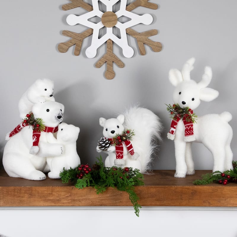 Winter Squirrel with Pinecone and Bell Christmas Figurine - 9" - White