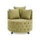 preview thumbnail 5 of 10, Velvet Upholstered Swivel Chair for Living Room, Tufted Barrel Chair Corner Chair with Movable Wheels & 3 Pillows, Avocado Green