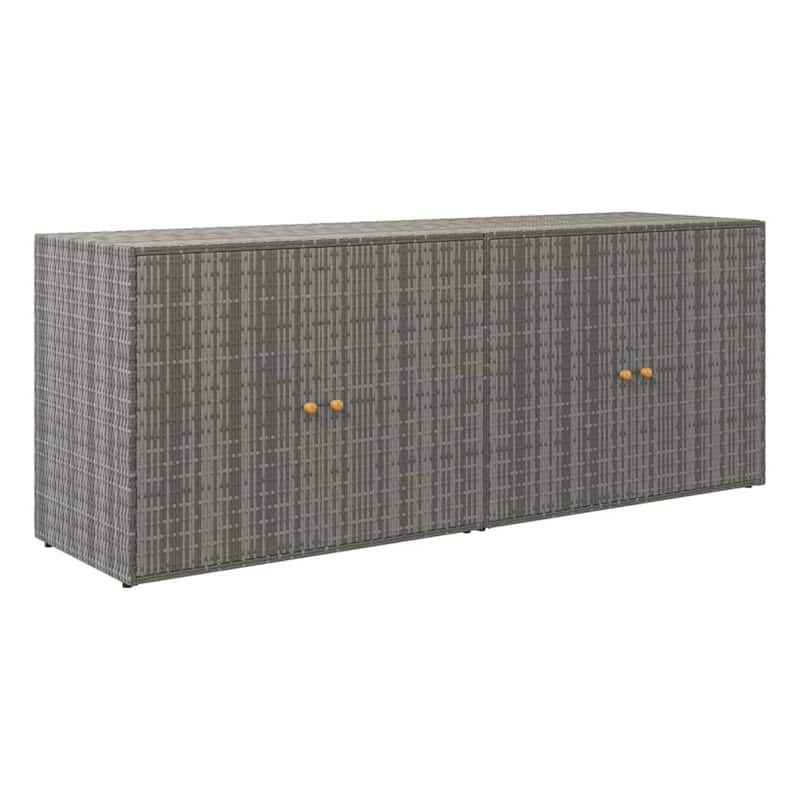 Outdoor Storage Cabinet, 78 Inch Gray Poly Rattan and Brown Solid Wood