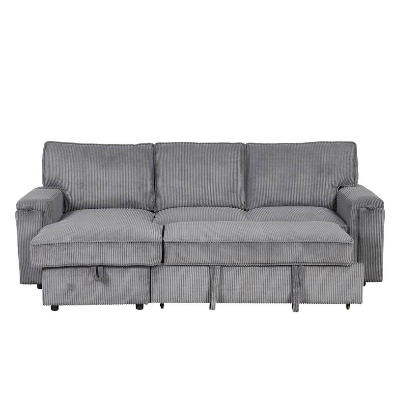96.1" Polyester Sleeper Sectional Sofa with Storage Bags, Cup Holders and Fold-Out Twin Bed