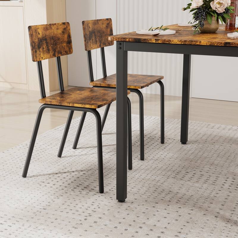 Kitchen Dining Table Set Metal Frame Breakfast Table with 4 Dining Chairs Modern Casual Dining Table Set 5-Piece Dining Set