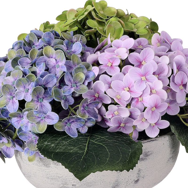 7"Tx12"D Pe Hydrangea Mound In Cement Pot