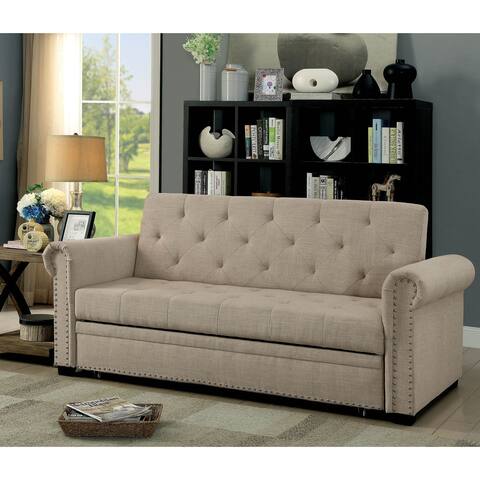 Furniture of America Gila Farmhouse Beige Fabric Futon Sofa Bed