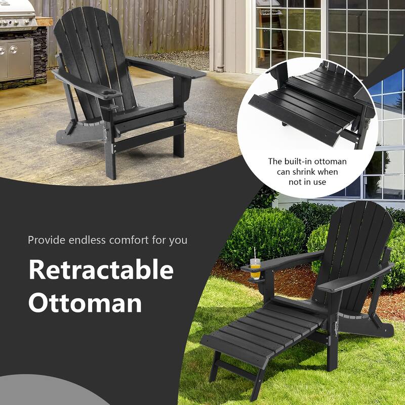 Costway Patio Folding Adirondack Chair HDPE All-Weather Pull-Out - 30''x 53''x 36.5''