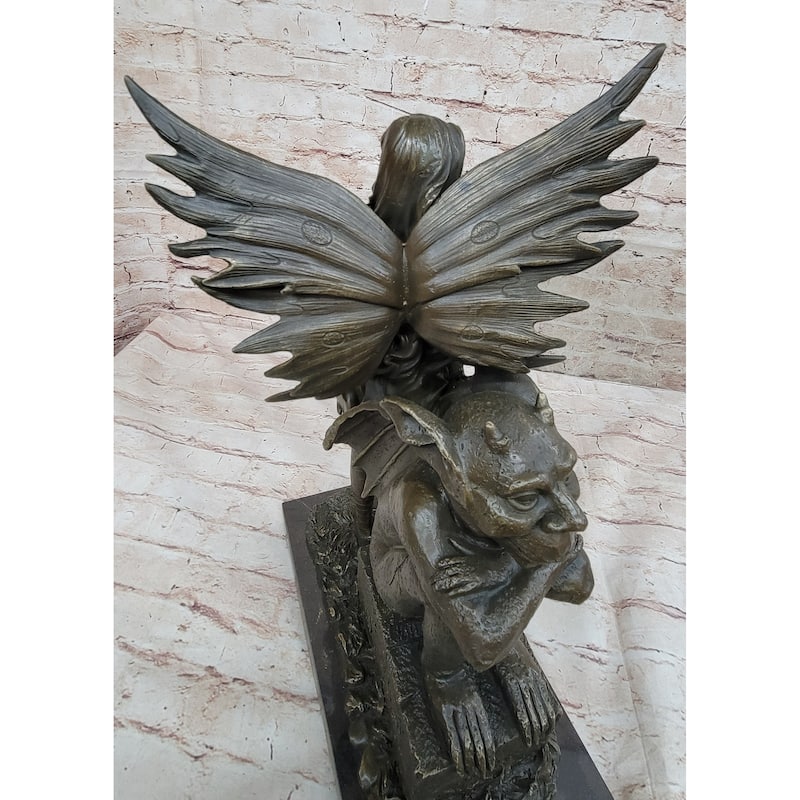 Art Deco Hot Cast Midnight Fairy With Gargoyle Bronze Sculpture Statue By Aldo Vitaleh