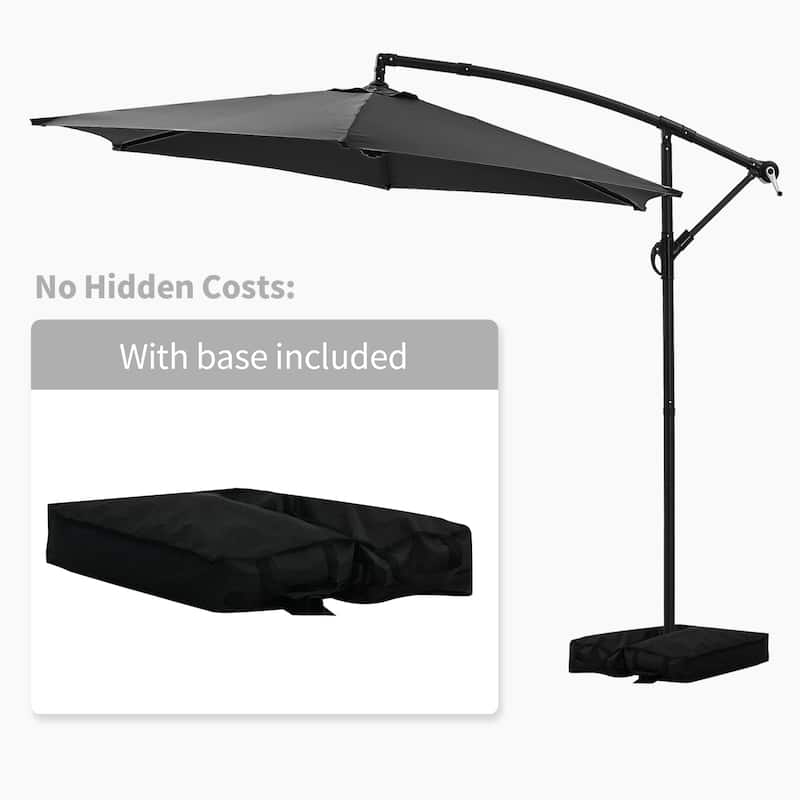 Ainfox 10ft Offset Hanging Market Patio Umbrella With Base