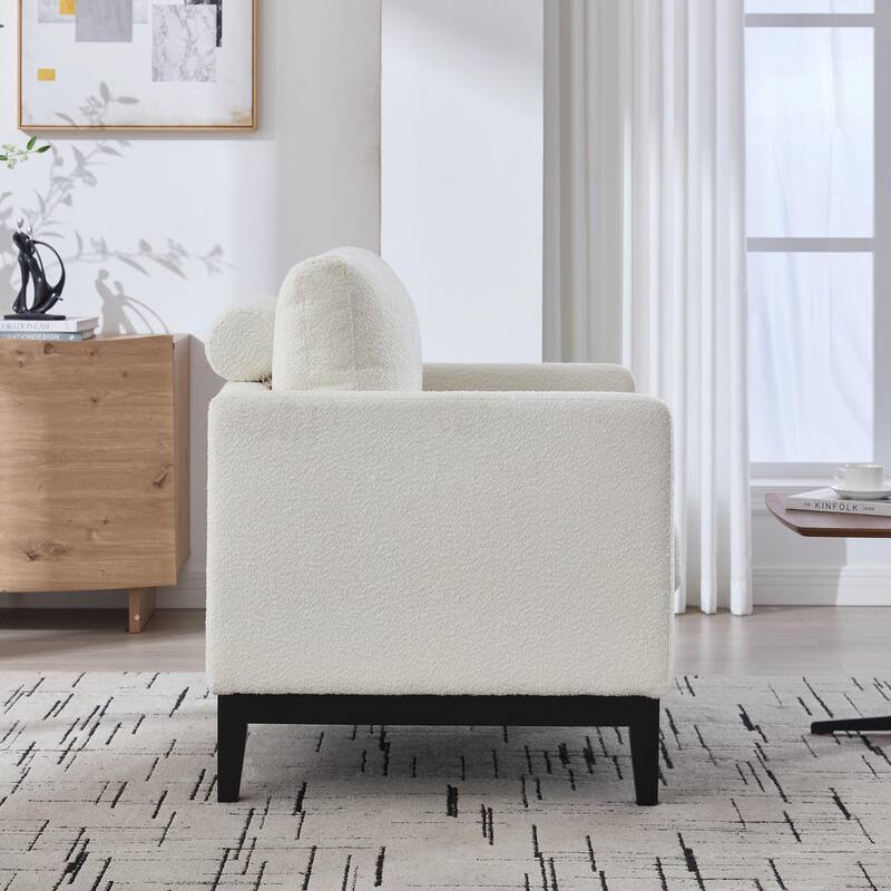 Boucle Armchair with Storage Ottoman - 300lb Capacity, Farmhouse Style