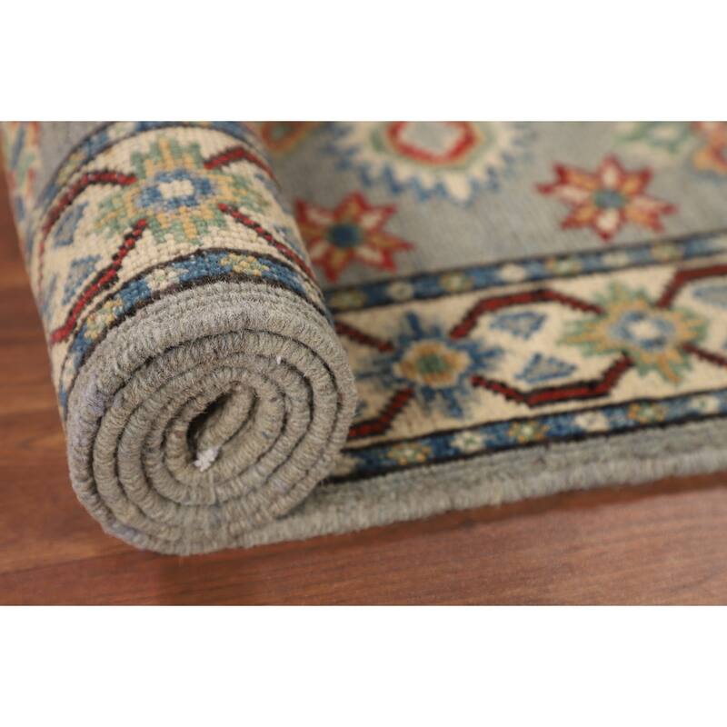 Geometric Kazak Oriental Runner Rug Hand-Knotted Wool Carpet - 2'1" x 5'9"