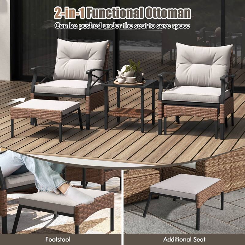 Costway 5 PCS Patio Furniture Set with 2-Tier Coffee Table & 2 - See Details