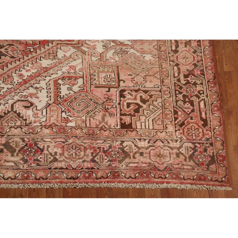 Red & Pink Geometric Heriz Persian Vintage Rug Handmade Wool Carpet - 8'5"x 11'5"