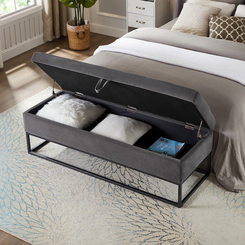 Bed Bench Metal Base with Storage - Grey