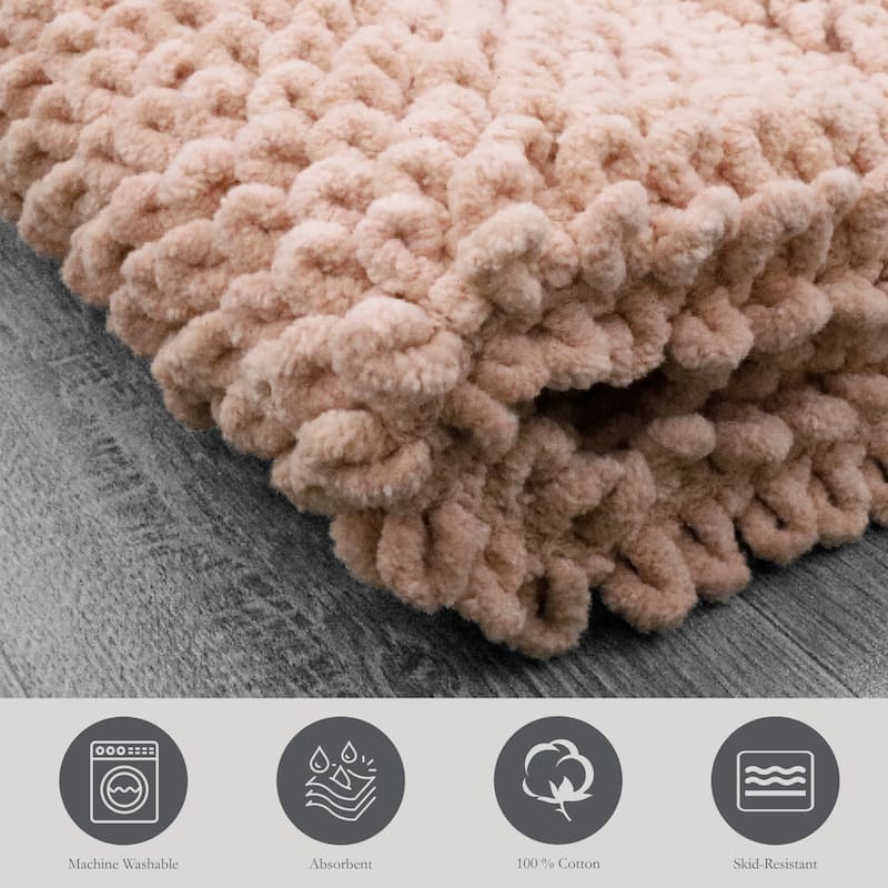 Sophie Border Ultra-plush Chenille Non-Slip Cotton Bath Mat (Set of 2)
