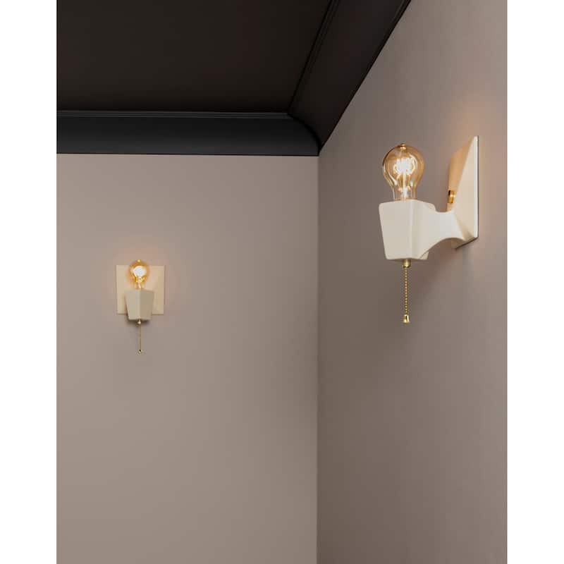 Ceramic Geo Wall Sconce - Matte White/Polished Brass