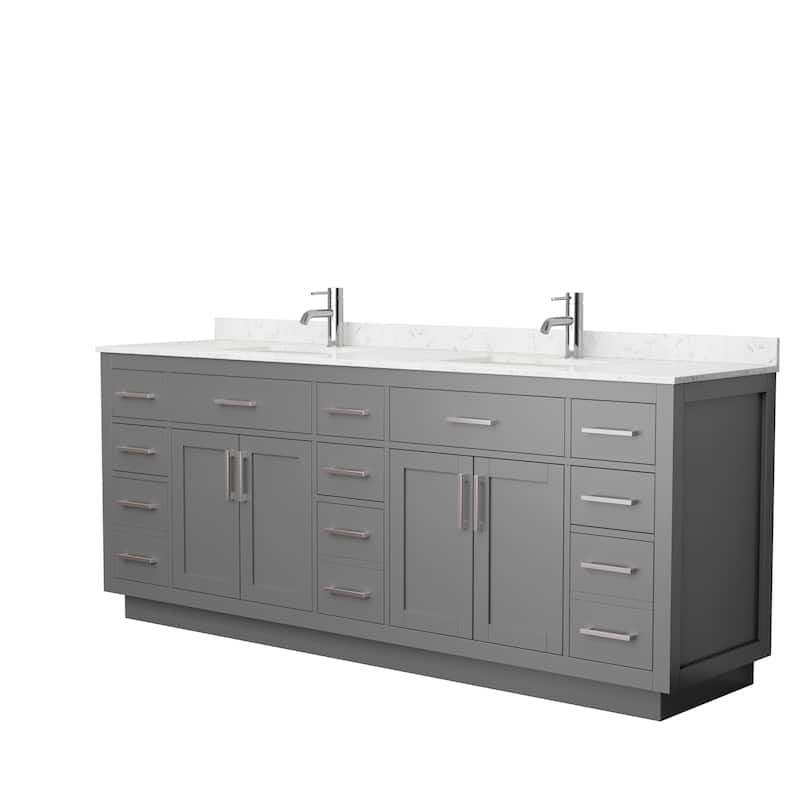 Beckett TK 84-inch Double Vanity, Cultured Marble Top - Dark Gray, Nickel Trim,Carrara Cultured Marble Top
