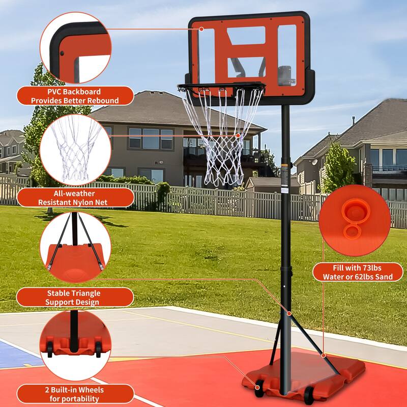 4.8 to 7.7ft Basketball Hoop 44" Backboard Portable Basketball Goal