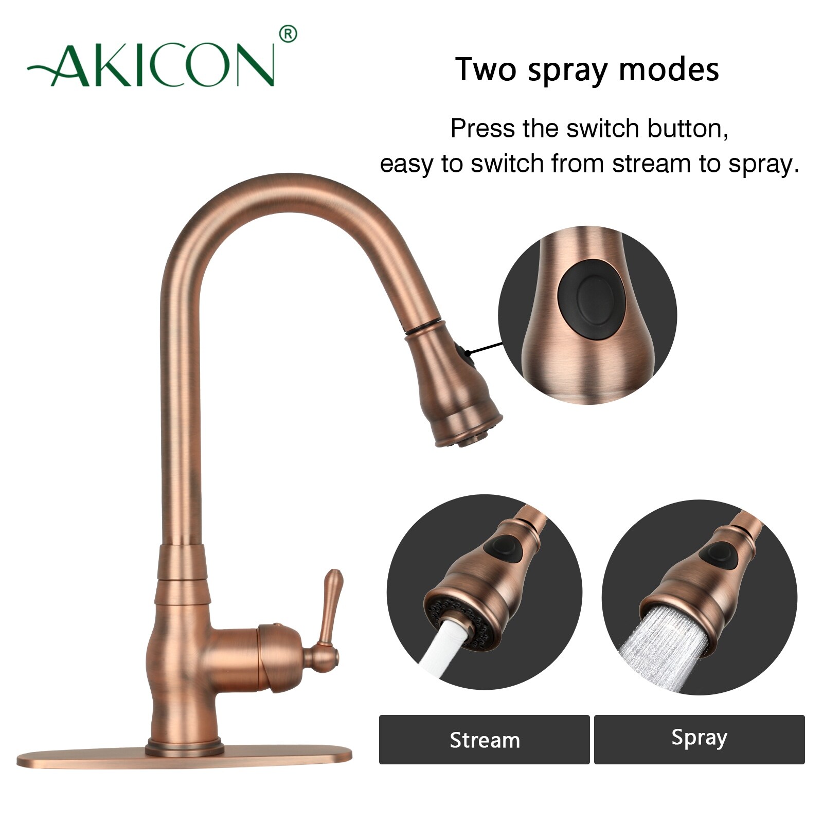 Copper Kitchen Faucet with Single Handle and Pull Down ...