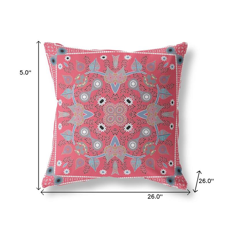 HomeRoots 26" x 26" Red Blown Seam Paisley Indoor Outdoor Throw Pillow - 26.00' X '5.00' X '26.00