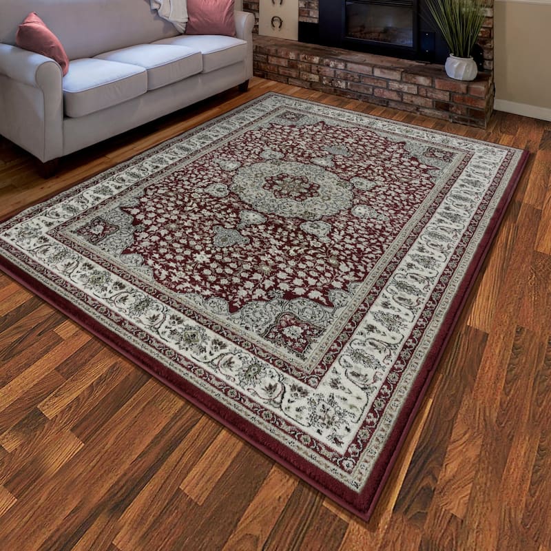 Vaso Collection Red/Cream Traditional Polypropylene Area Rug