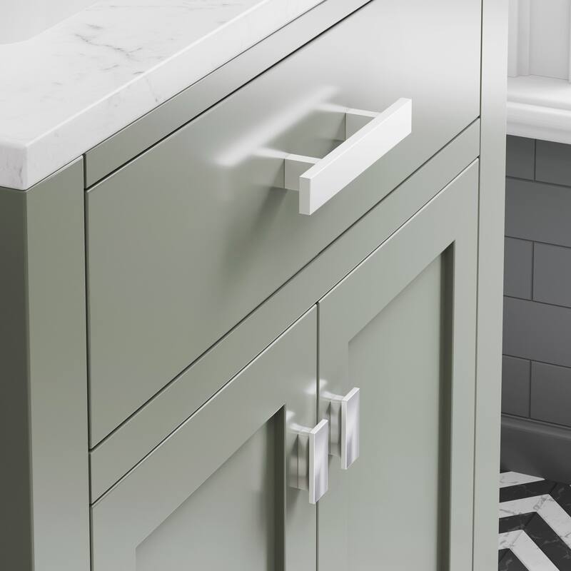 Madison Carrara White Marble Countertop Vanity in Green with Faucet