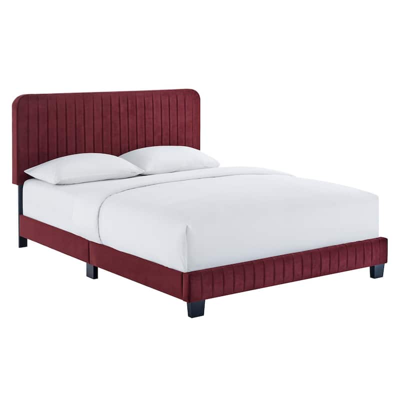 Celine Channel Tufted Performance Velvet King Platform Bed - Maroon