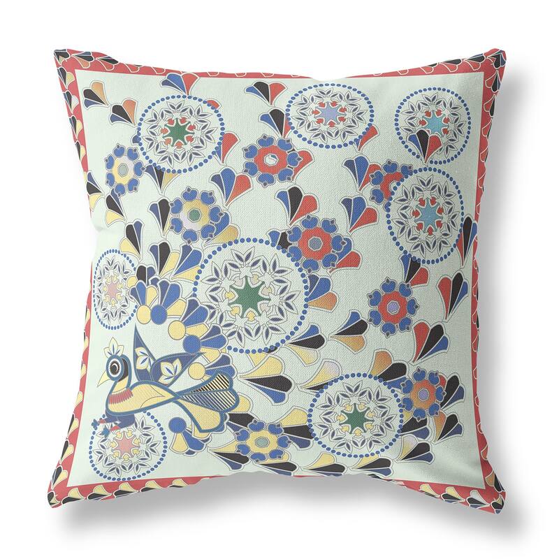 HomeRoots 18" x 18" Light Red Blown Seam Floral Indoor Outdoor Throw Pillow - 18.00' X '5.00' X '18.00