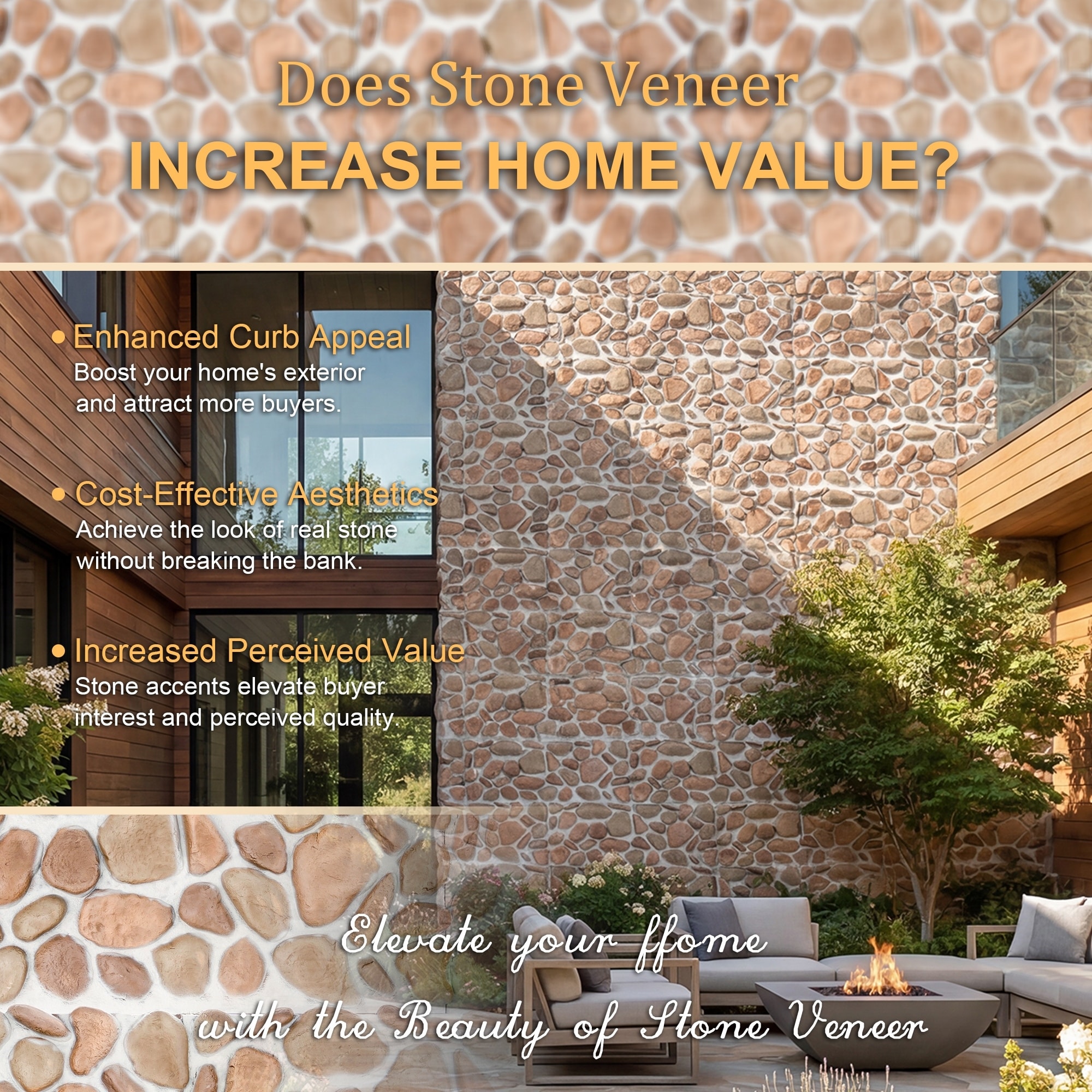 47" x 23" Faux River Rock Stone Panels (2 or 4 Pack), Class B2 Fire-Rated Polyurethane Cobblestone Siding
