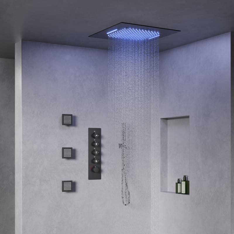 GRANDJOY LED Music Shower System 20" Shower Head with 3 Body Jets