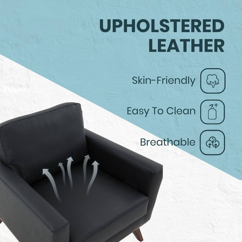 Chester Modern Sofa Leather Or Mesh Accent Side Armchair with Solid Birch Wood Frame Couch for Living Room, Bedroom, Lounge