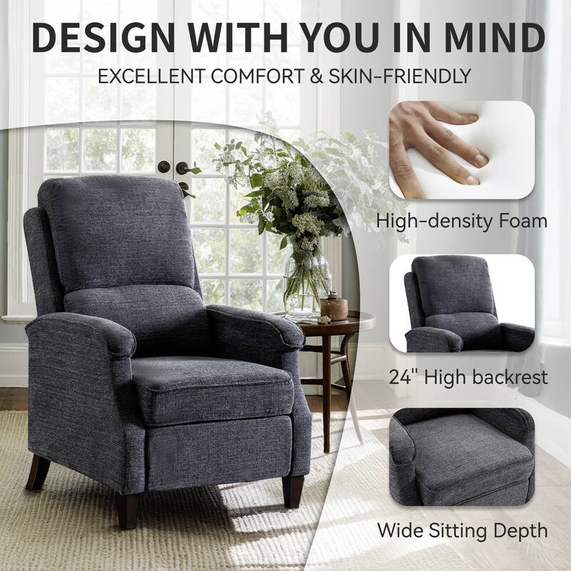 Push-Back Upholstered Recliner with Thickened Seat Cushion Backrest